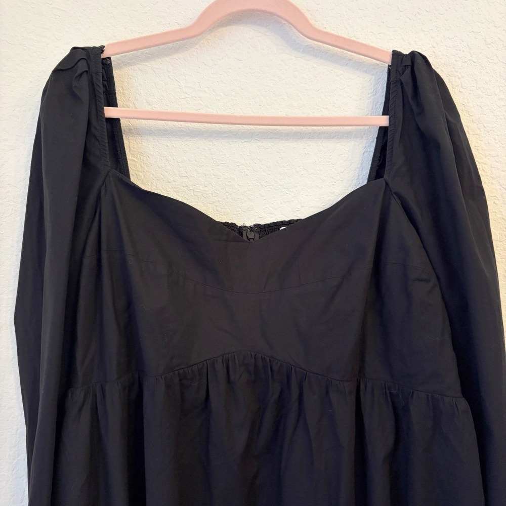 Reformation Kenzi Mini Dress 20 Puff Sleeve Organic Cotton Smocked LBD Black - Picture 3 of 11